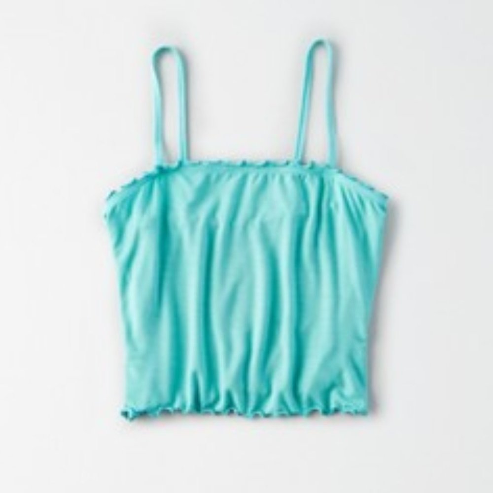 AE Lettuce Edge Crop Tank Top - Bright Teal